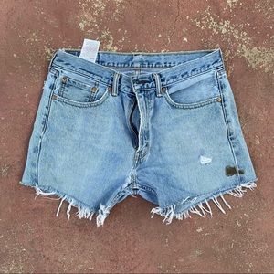 Levi’s 505 Distressed Cut Off Denim Shorts